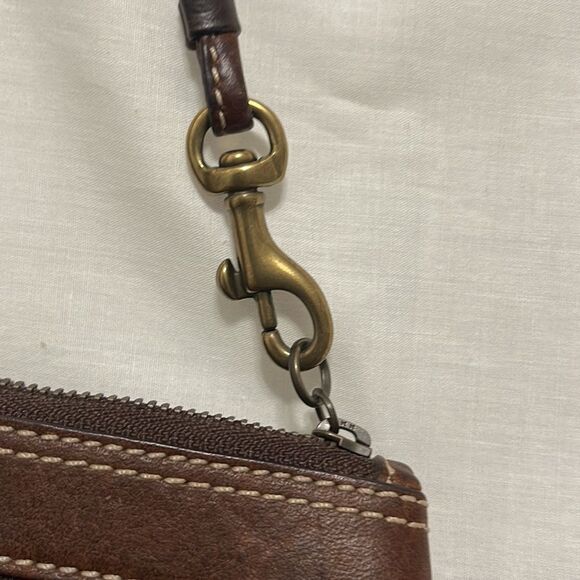 Coach Brown Signature Canvas Leather Trimmed Wristlet Small Purse - Picture 11 of 13